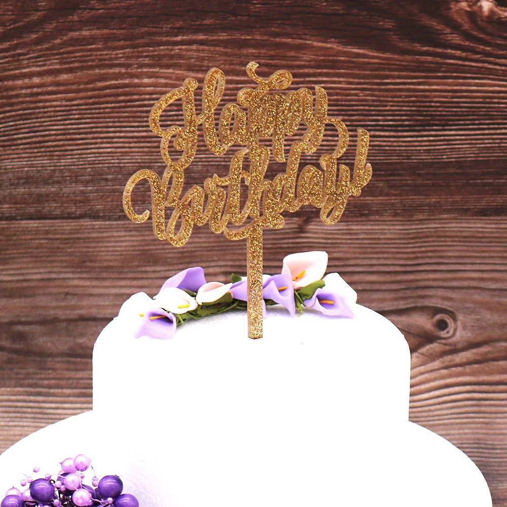 Wholesale Birthday Decor Happy Birthday Glitter Acrylic Cake Topper